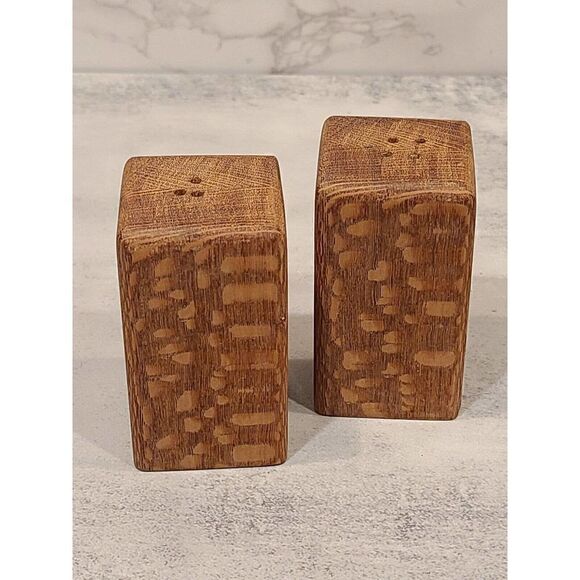 Vintage Wooden Mid Century Modern Salt & Pepper Shakers Square Wood Rustic Teak - Picture 1 of 4